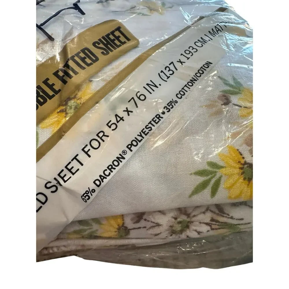 VTG 1980s Pequot No-Iron Percale Double Flat Fitted Sheet Set Dainty Daisies NEW